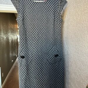 Elegant Black and White Houndstooth Midi Dress